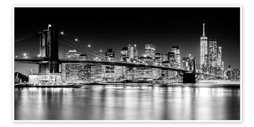 New York City Skyline bei Nacht, Brooklyn Bridge I Poster von Sascha Kilmer 120 x 60 cm Schwarz-Weiß Wandbilder Wanddeko von Posterlounge