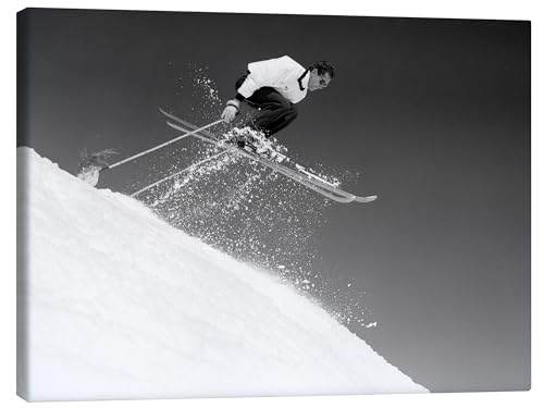 Posterlounge Abfahrt Skifahrer im Sprung, 1950 Leinwandbild von Vintage Ski Collection Wandbilder für jeden Raum 30 x 20 cm Schwarz-Weiß Nostalgie Wanddeko von Posterlounge