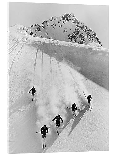 Posterlounge Abfahrtslauf in den Schweizer Alpen Acrylglasbild von Vintage Ski Collection 30 x 40 cm Schwarz-Weiß Nostalgie Wanddeko von Posterlounge