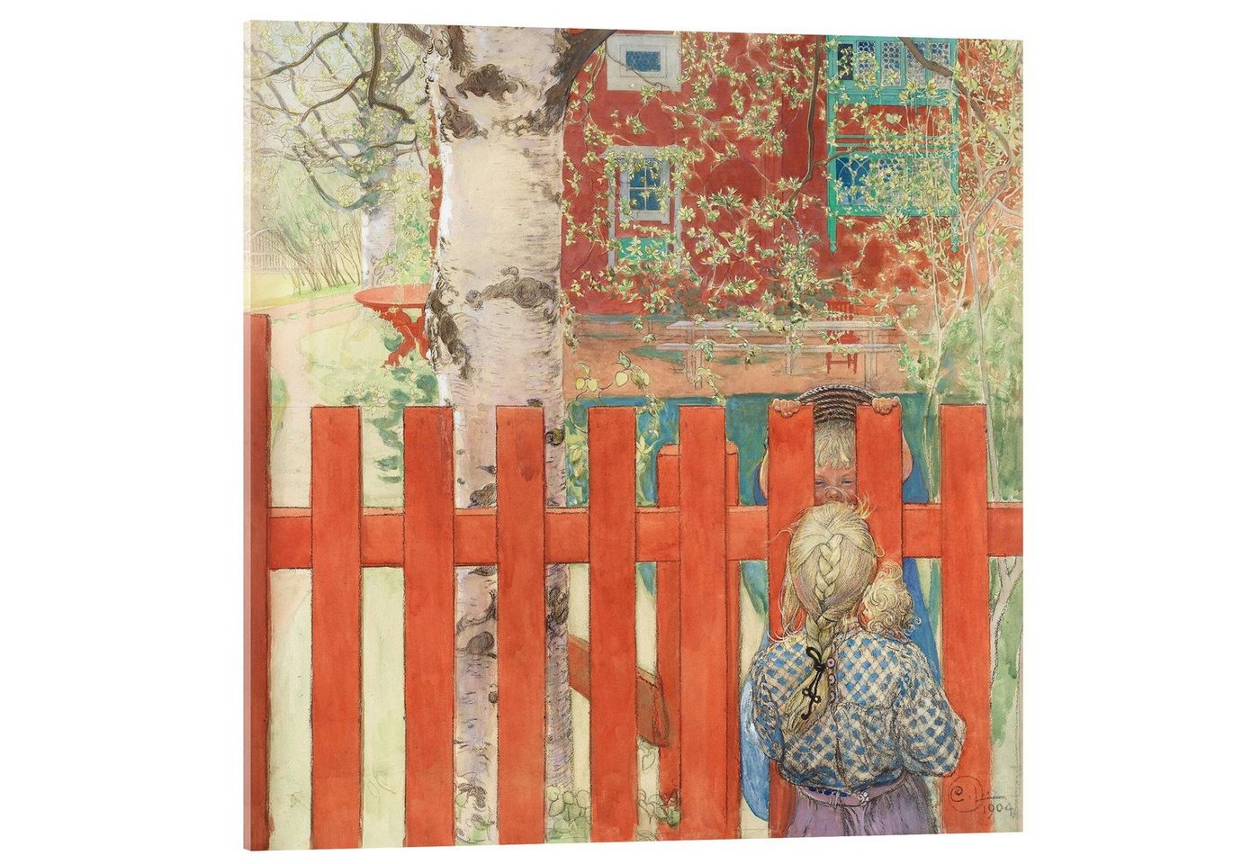 Posterlounge Acrylglasbild Carl Larsson, Am Zaun, Malerei von Posterlounge