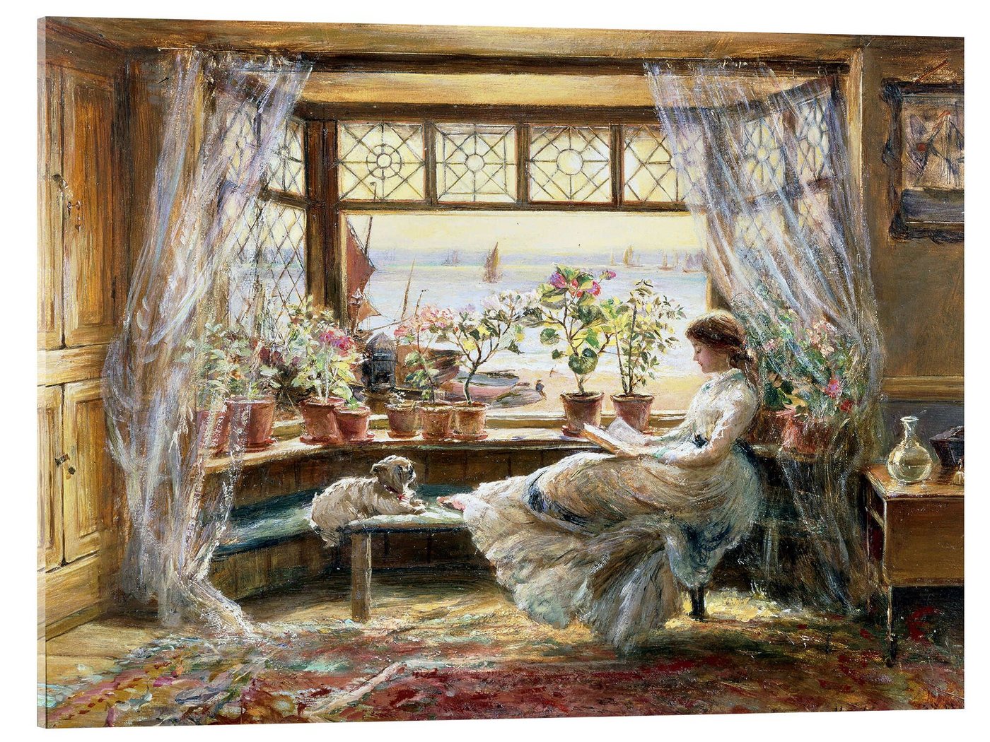Posterlounge Acrylglasbild Charles James Lewis, Lesende am Fenster, Illustration von Posterlounge
