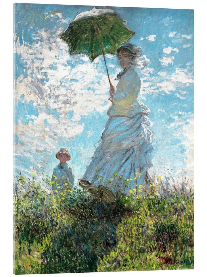 Posterlounge Acrylglasbild Claude Monet, Frau mit Sonnenschirm – Madame Monet und ihr Sohn, Schlafzimmer Malerei von Posterlounge