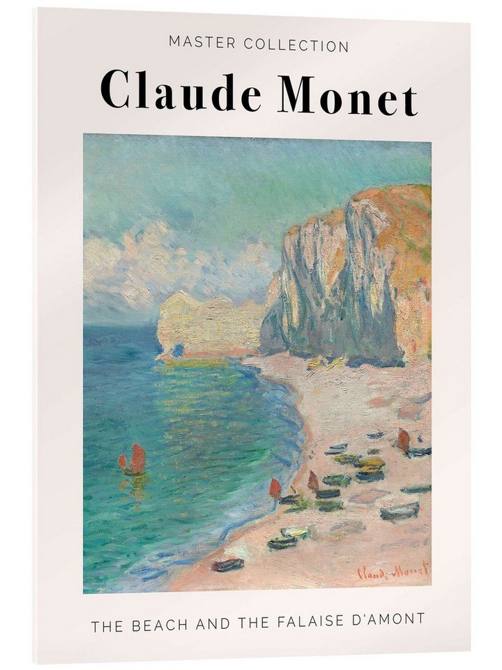 Posterlounge Acrylglasbild Claude Monet, The Beach and the Falaise D'Amont, Wohnzimmer Modern Malerei von Posterlounge