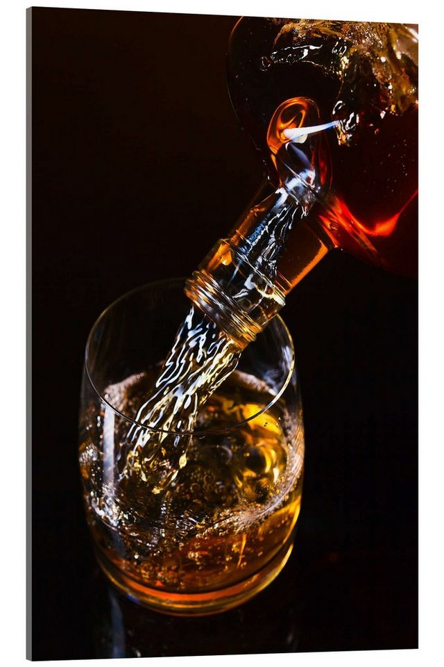 Posterlounge Acrylglasbild Editors Choice, Whisky und Eis auf einem Glastisch, Fotografie von Posterlounge