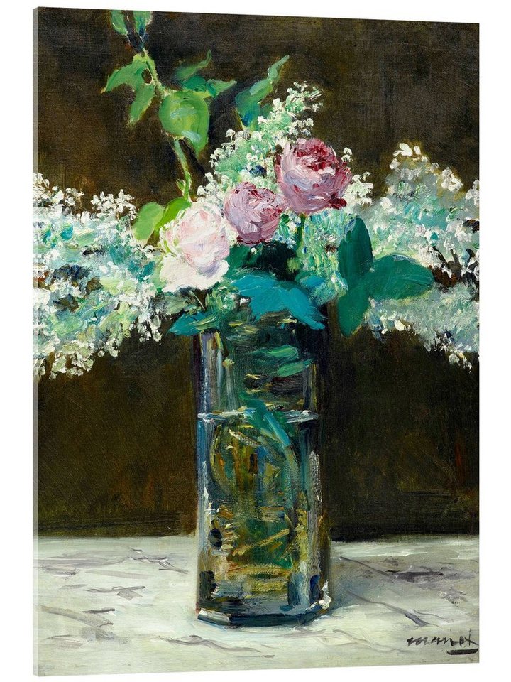 Posterlounge Acrylglasbild Édouard Manet, Vase mit weißem und rosafarbenem Flieder, Malerei von Posterlounge
