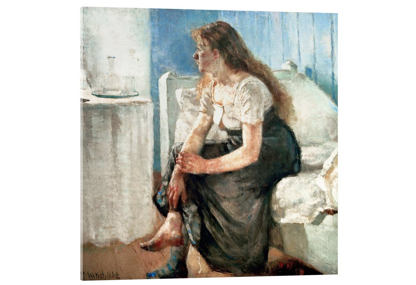 Posterlounge Acrylglasbild Edvard Munch, Mädchen auf dem Bett, Malerei von Posterlounge