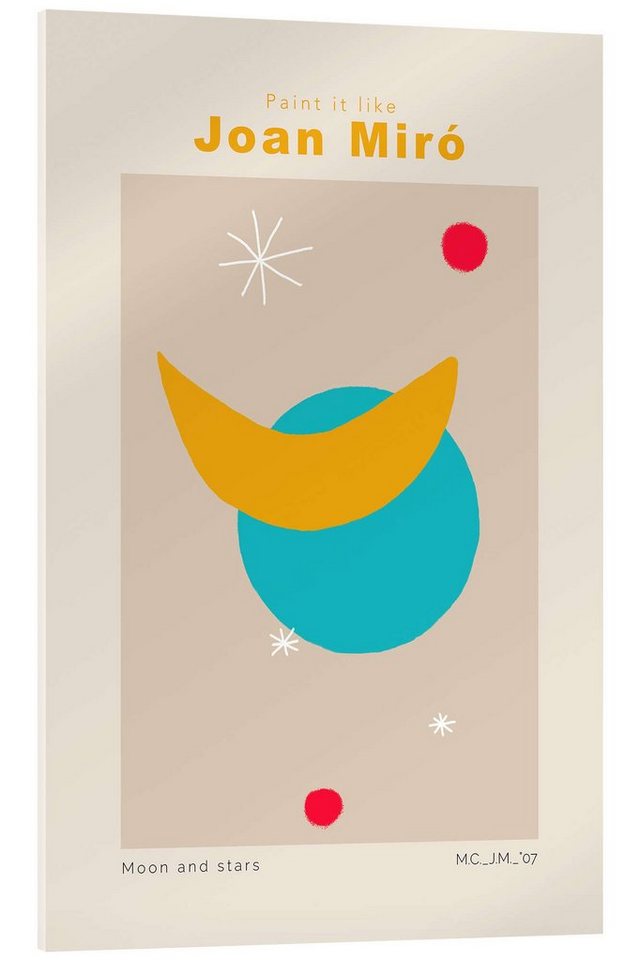Posterlounge Acrylglasbild Exhibition Posters, Joan Miró - Moon and stars, Wohnzimmer Malerei von Posterlounge