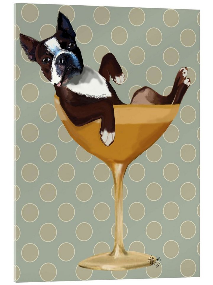 Posterlounge Acrylglasbild Fab Funky, Boston Terrier im Cocktailglas, Wohnzimmer Malerei von Posterlounge