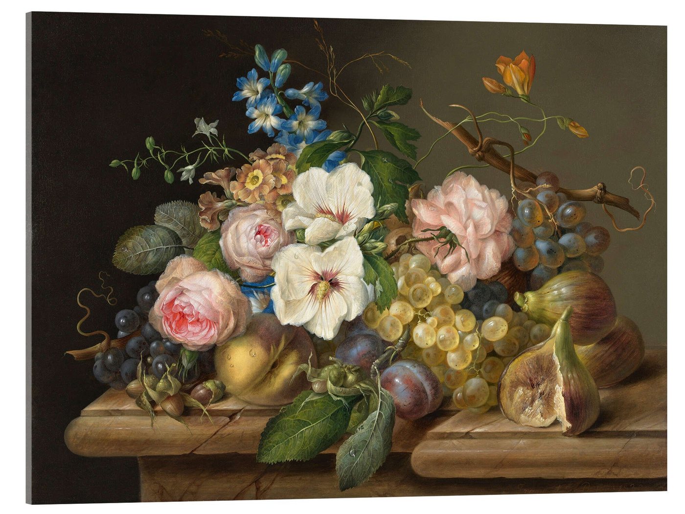 Posterlounge Acrylglasbild Franz Xaver Petter, Ein Paar Blumenstillleben, Rustikal Malerei von Posterlounge