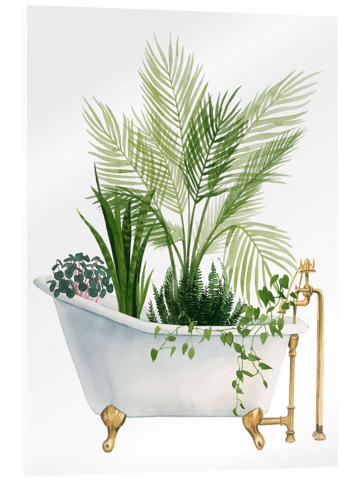 Posterlounge Acrylglasbild Grace Popp, Plant Bath I, Badezimmer Skandinavisch Illustration von Posterlounge