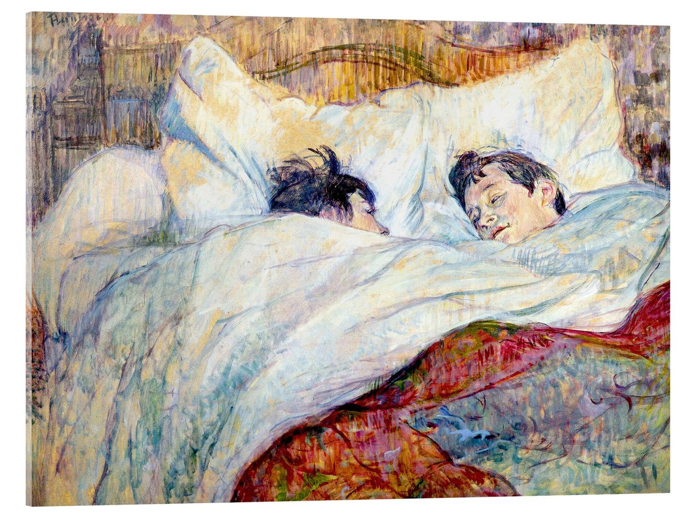 Posterlounge Acrylglasbild Henri de Toulouse-Lautrec, Das Bett, 1893, Schlafzimmer Malerei von Posterlounge