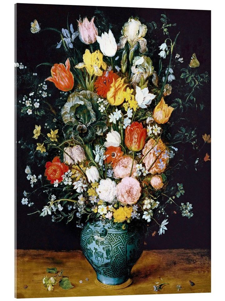 Posterlounge Acrylglasbild Jan Brueghel d.Ä., Blumenstrauss in blauer Vase, Malerei von Posterlounge