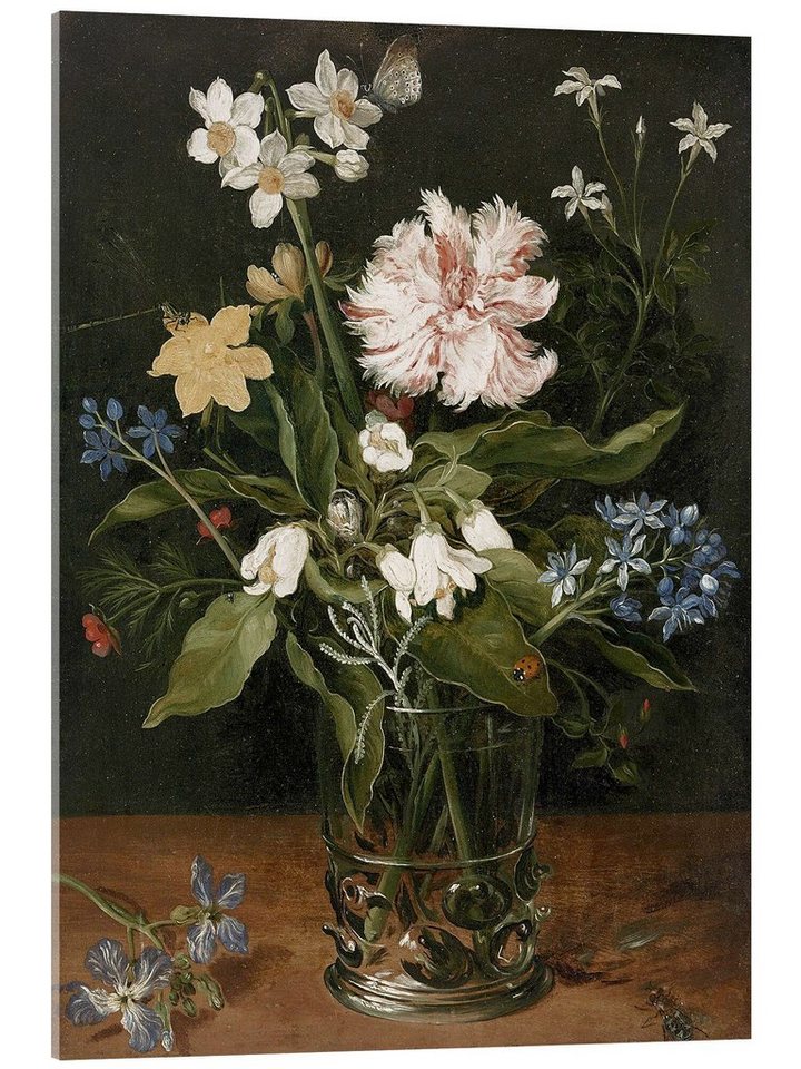 Posterlounge Acrylglasbild Jan Brueghel d.Ä., Stilleben mit Blumen in einer Glasvase, Malerei von Posterlounge