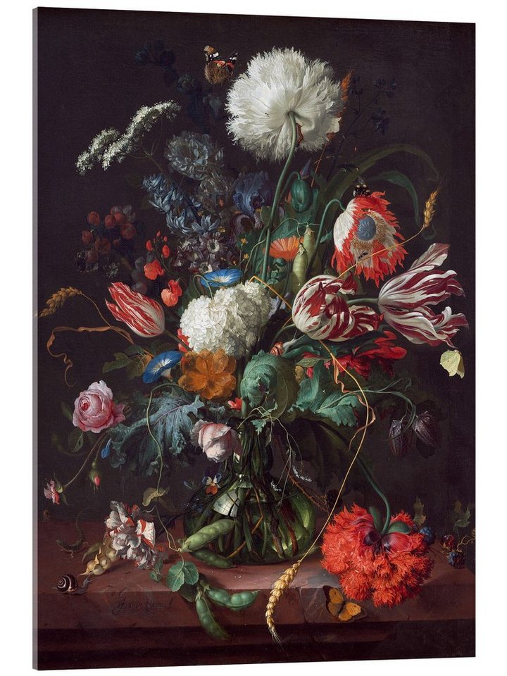 Posterlounge Acrylglasbild Jan Davidsz de Heem, Vase mit Blumen, Wohnzimmer Malerei von Posterlounge