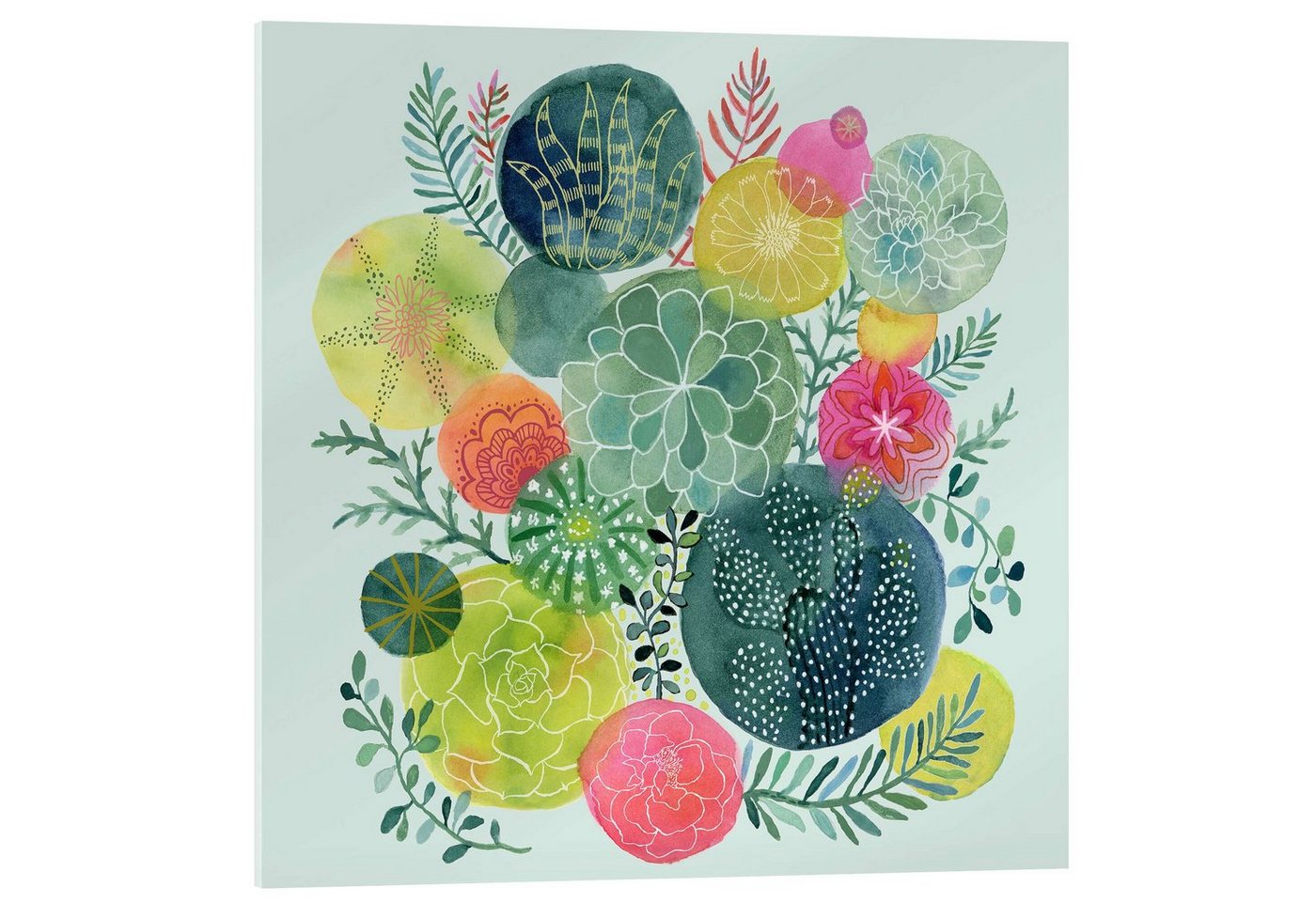 Posterlounge Acrylglasbild Janet Broxon, Kaktus-Kreise, Wohnzimmer Skandinavisch Malerei von Posterlounge