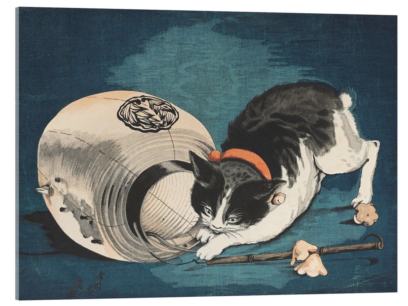 Posterlounge Acrylglasbild Kobayashi Kiyochika, Katze und Lampion, Malerei von Posterlounge