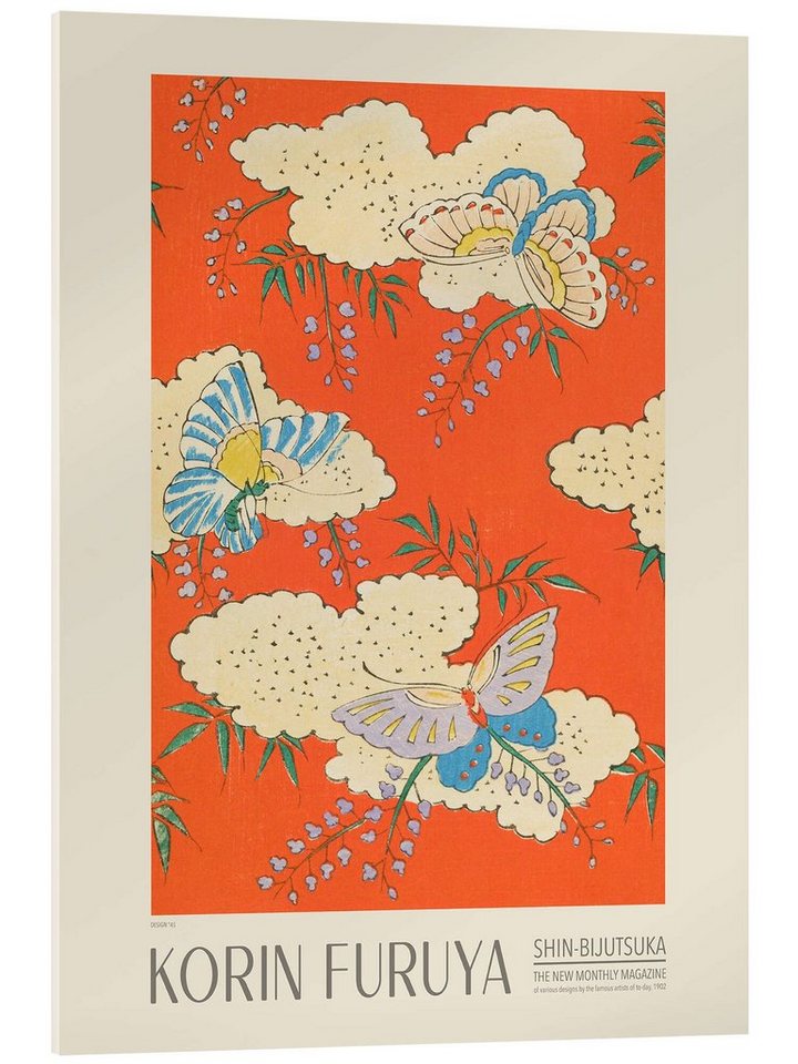 Posterlounge Acrylglasbild Korin Furuya, Florales Design 45, Shin-bijutsukai, 1902, Wohnzimmer Vintage Illustration von Posterlounge