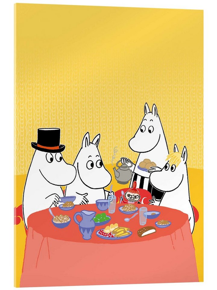 Posterlounge Acrylglasbild Moomin, Mumins am Tisch, Kinderzimmer Illustration von Posterlounge