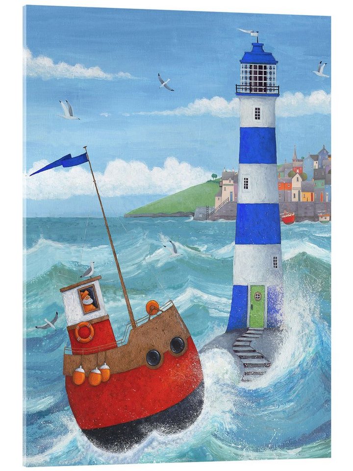 Posterlounge Acrylglasbild Peter Adderley, Blauer Leuchtturm, Badezimmer Maritim Malerei von Posterlounge
