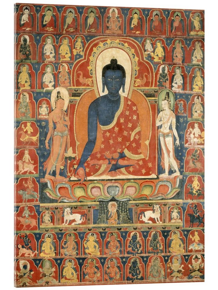 Posterlounge Acrylglasbild Tibetan School, Bemalte Banner (Thangka) mit dem Medizin-Buddha (Bhaishajyaguru), Malerei von Posterlounge