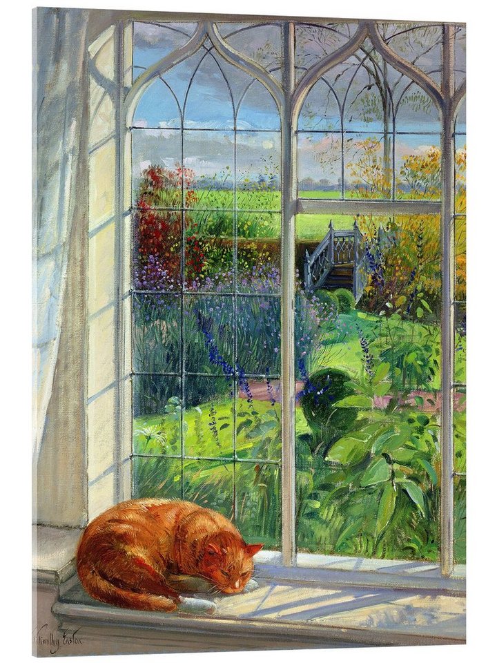 Posterlounge Acrylglasbild Timothy Easton, Katze im Fenster, Sommer, Malerei von Posterlounge