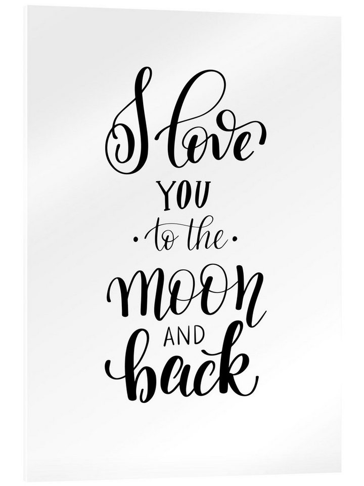 Posterlounge Acrylglasbild Typobox, I Love You to the Moon and Back, Kinderzimmer Kindermotive von Posterlounge