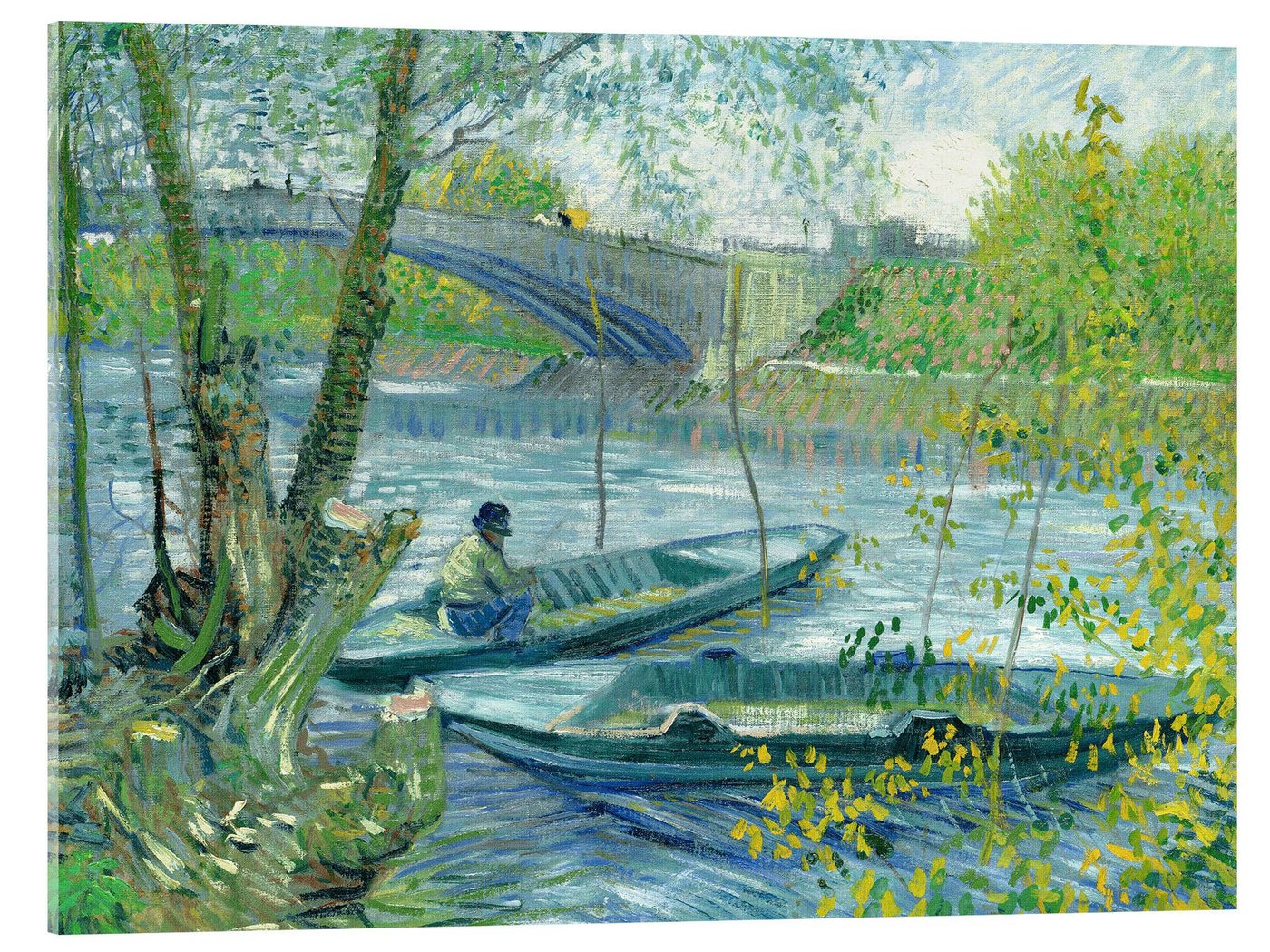 Posterlounge Acrylglasbild Vincent van Gogh, Angler und Boote an der Pont de Clichy, Badezimmer Maritim Malerei von Posterlounge