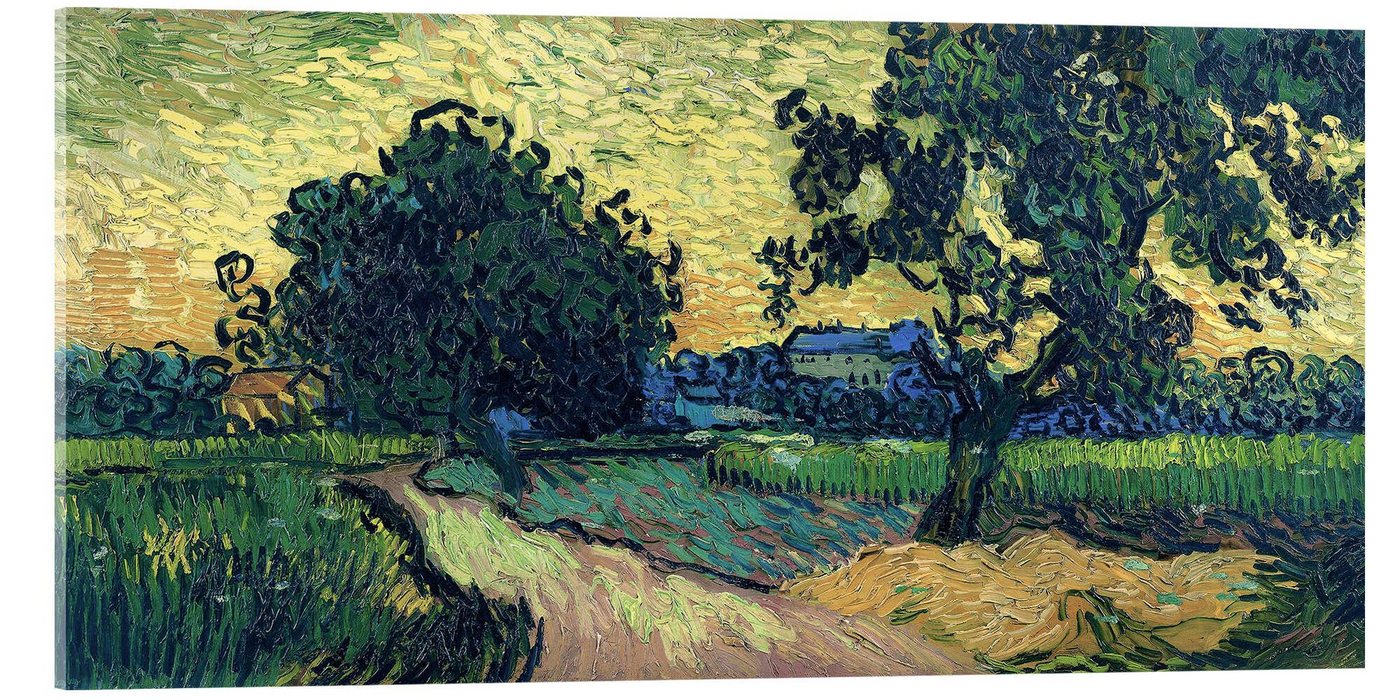 Posterlounge Acrylglasbild Vincent van Gogh, Feld mit Bäumen, das Schloss von Auvers, Wohnzimmer Malerei von Posterlounge