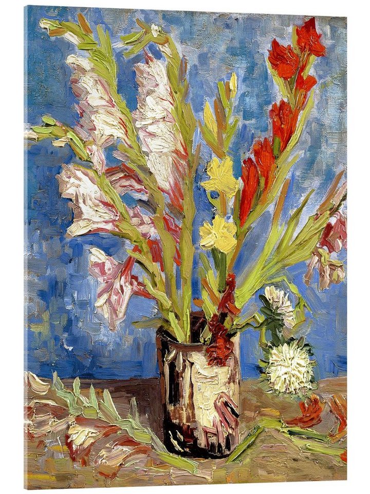 Posterlounge Acrylglasbild Vincent van Gogh, Vase mit Gladiolen und China Astern, Wohnzimmer Malerei von Posterlounge