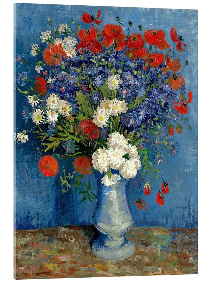 Posterlounge Acrylglasbild Vincent van Gogh, Vase mit Kornblumen und Mohn, Wohnzimmer Malerei von Posterlounge