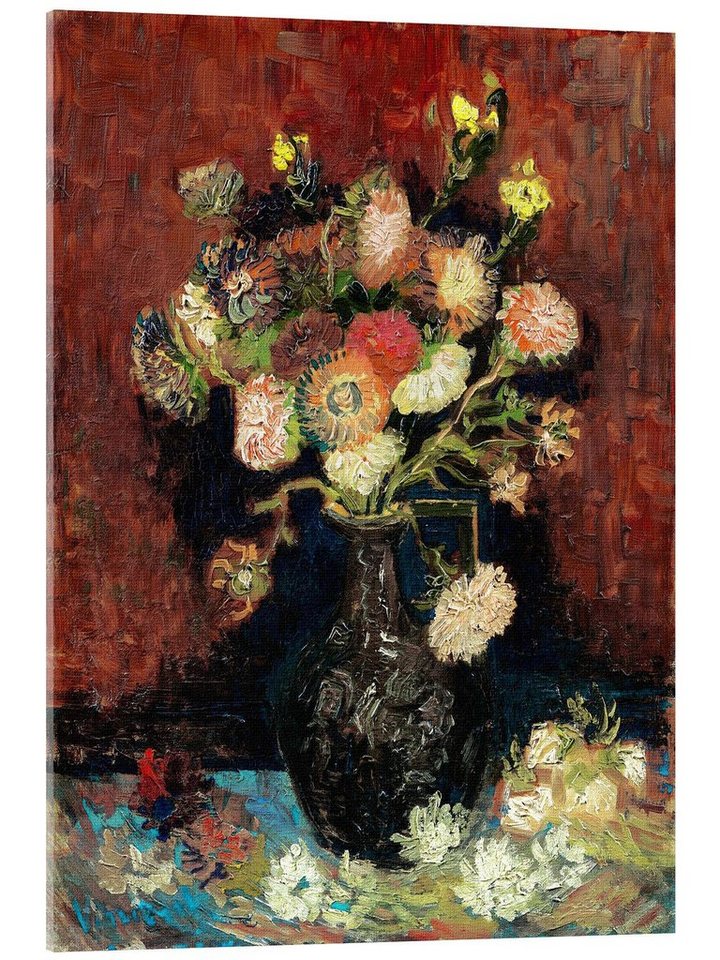 Posterlounge Acrylglasbild Vincent van Gogh, Vase mit chinesischen Astern und Gladiolen, Wohnzimmer Malerei von Posterlounge