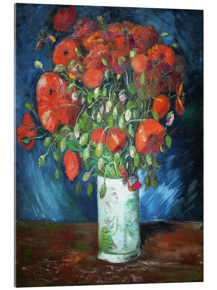 Posterlounge Acrylglasbild Vincent van Gogh, Vase mit rotem Klatschmohn, Wohnzimmer Malerei von Posterlounge