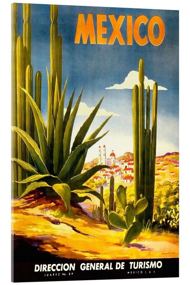 Posterlounge Acrylglasbild Vintage Travel Collection, Mexiko-Kaktus, Vintage Illustration von Posterlounge