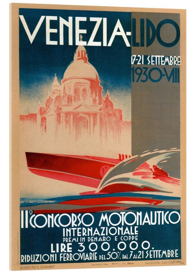 Posterlounge Acrylglasbild Vintage Travel Collection, Venezia Lido, 1930, Badezimmer Vintage Illustration von Posterlounge