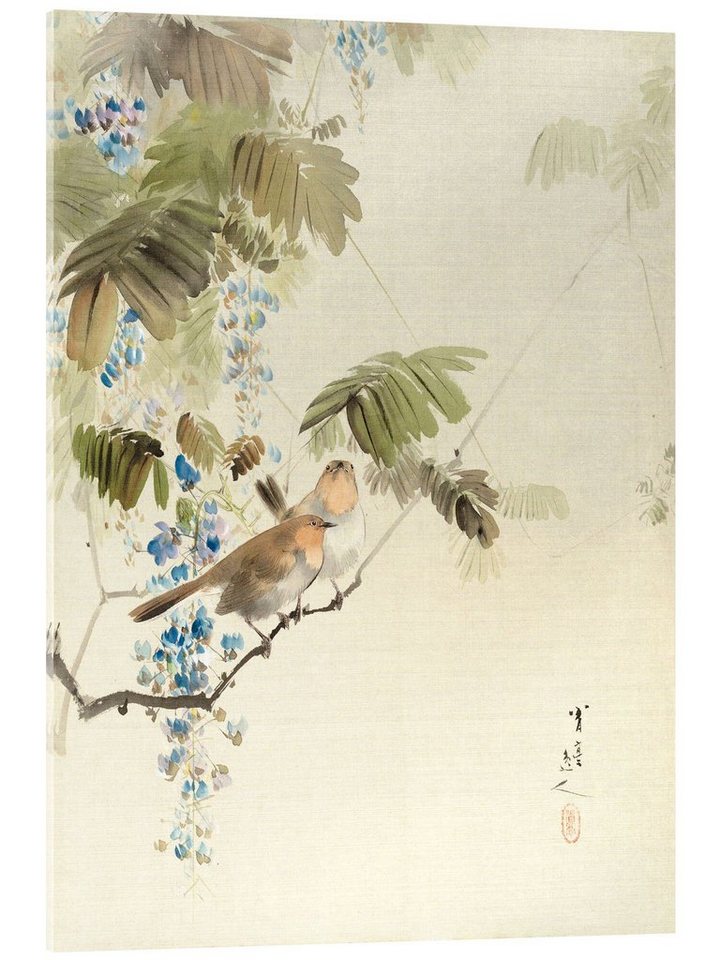 Posterlounge Acrylglasbild Watanabe Seitei, Vögel und Blumen, Japandi Malerei von Posterlounge