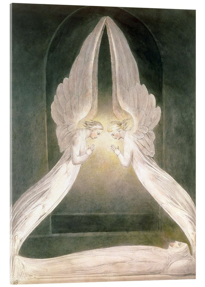 Posterlounge Acrylglasbild William Blake, Christus im Grabe, geschützt durch Engel, Malerei von Posterlounge