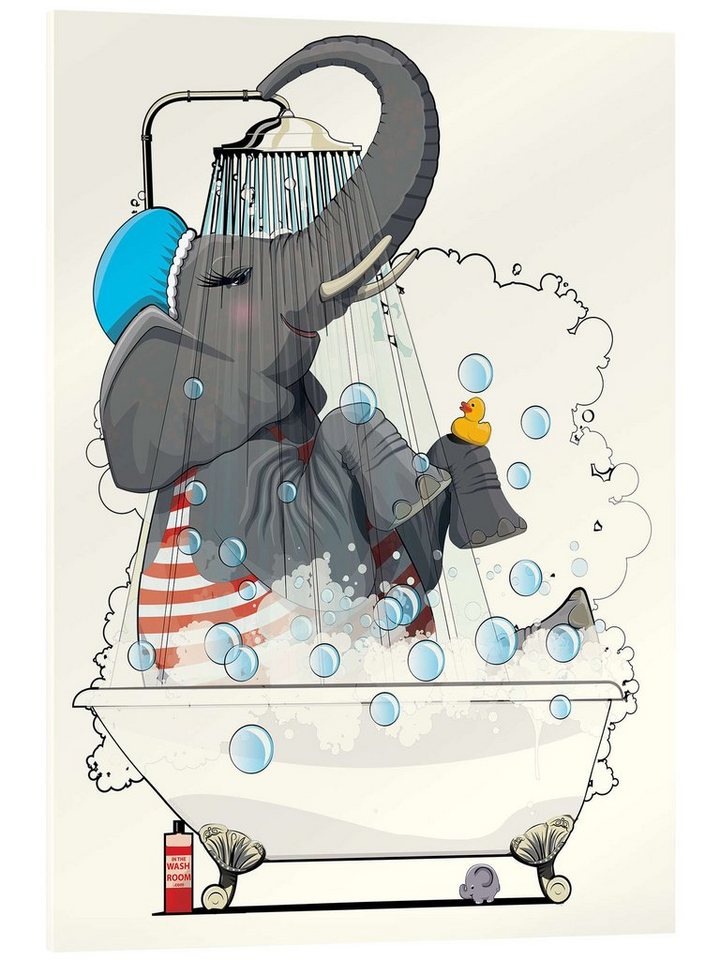 Posterlounge Acrylglasbild Wyatt9, Elefant in der Badewanne, Badezimmer Illustration von Posterlounge