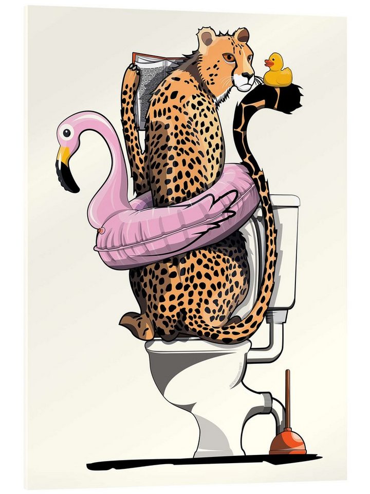 Posterlounge Acrylglasbild Wyatt9, Gepard auf der Toilette, Badezimmer Illustration von Posterlounge