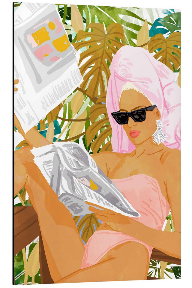 Posterlounge Alu-Dibond-Druck 83 Oranges, Lesen am pool, Illustration von Posterlounge