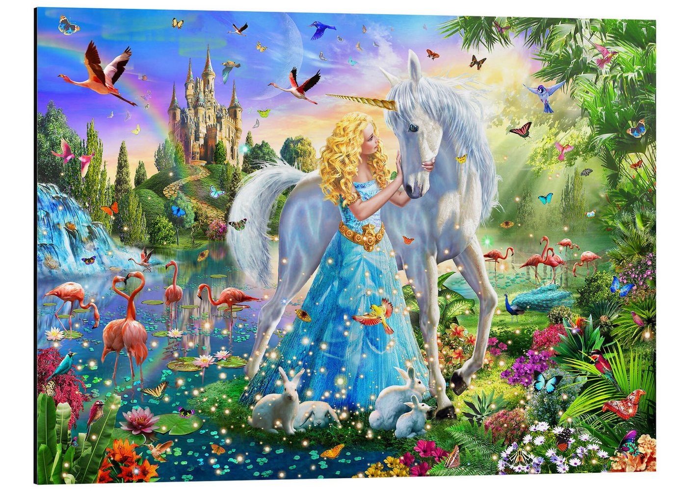 Posterlounge Alu-Dibond-Druck Adrian Chesterman, Die Prinzessin, das Einhorn und das Schloss, Mädchenzimmer Illustration von Posterlounge