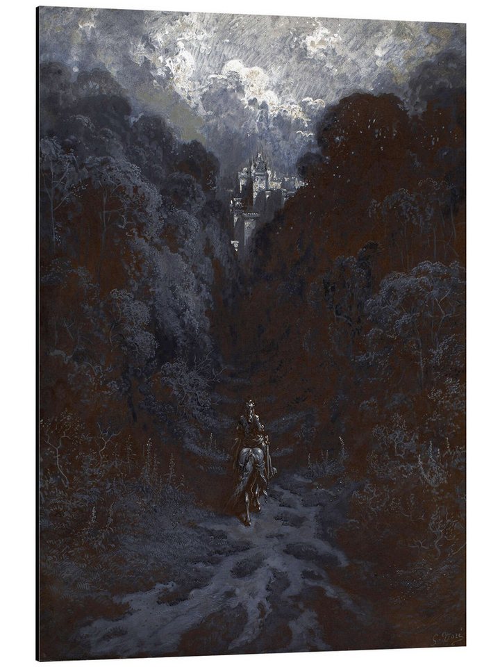 Posterlounge Alu-Dibond-Druck Gustave Doré, Sir Lancelot nähert sich dem Schloss von Astolat, Malerei von Posterlounge