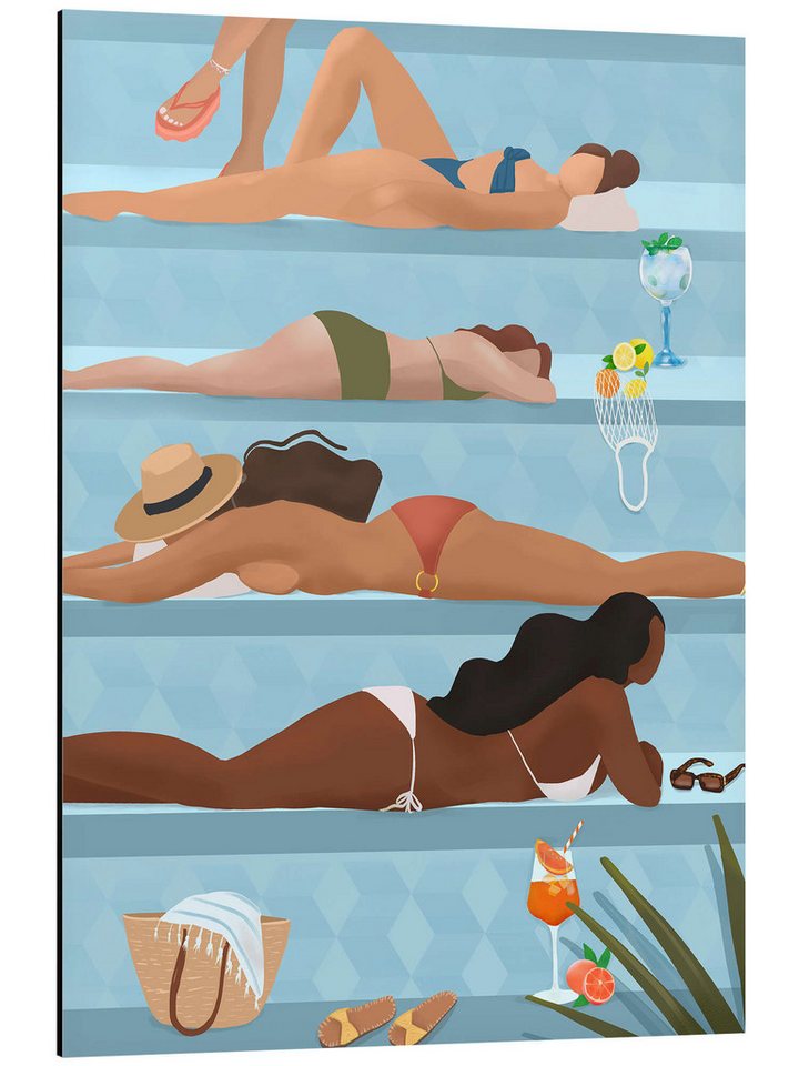 Posterlounge Alu-Dibond-Druck Petra Lizde, Ladies By the Pool, Illustration von Posterlounge