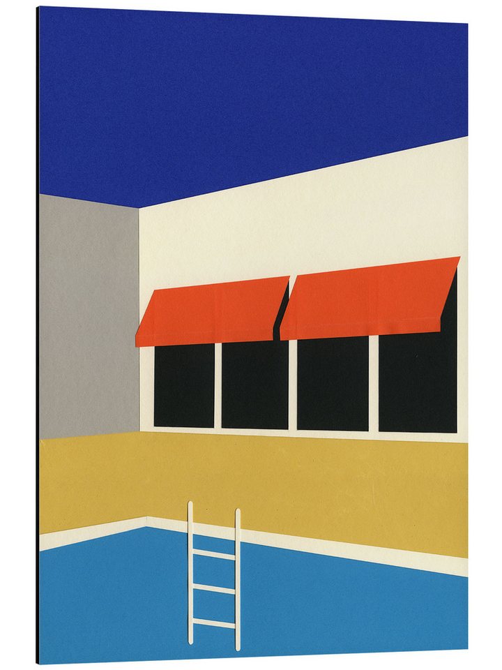 Posterlounge Alu-Dibond-Druck Rosi Feist, Haus mit Pool in Palm Springs, Mid-Century Modern Illustration von Posterlounge