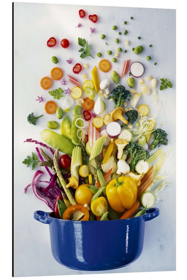 Posterlounge Alu-Dibond-Druck Science Photo Library, Gemüse fällt in einen Topf, Küche Fotografie von Posterlounge