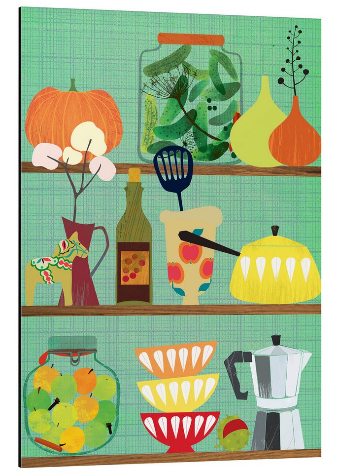 Posterlounge Alu-Dibond-Druck Taika Tori, Küchenregal II, Küche Illustration von Posterlounge