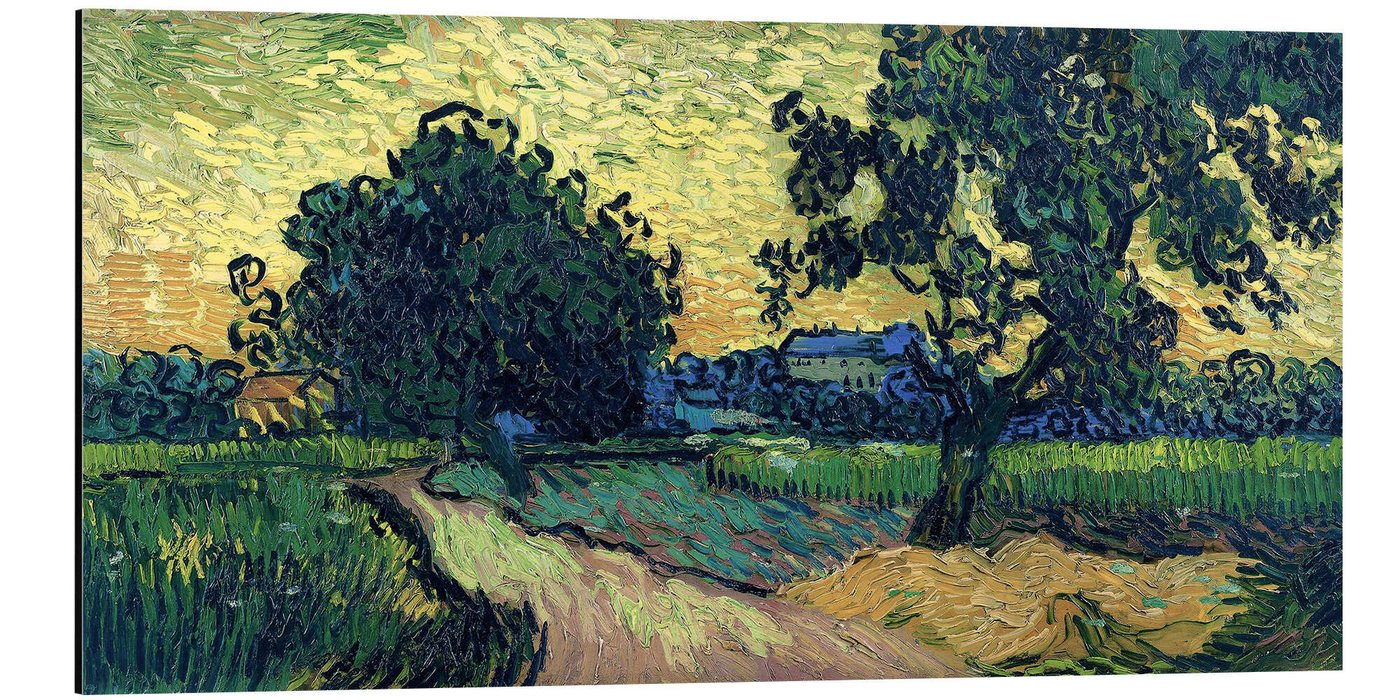 Posterlounge Alu-Dibond-Druck Vincent van Gogh, Feld mit Bäumen, das Schloss von Auvers, Wohnzimmer Malerei von Posterlounge