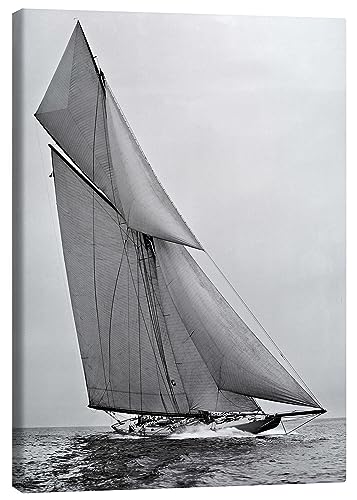 Posterlounge Amerikanisches Segelboot Leinwandbild Wandbilder für jeden Raum 50 x 70 cm Schwarz-Weiß Fotografie Wanddeko von Posterlounge