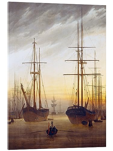 Posterlounge Ansicht eines Hafens Acrylglasbild von Caspar David Friedrich Wandbilder für jeden Raum 50 x 70 cm Braun Romantik Wanddeko von Posterlounge