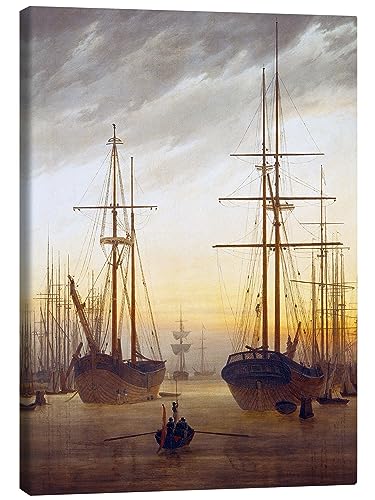 Posterlounge Ansicht eines Hafens Leinwandbild von Caspar David Friedrich Wandbilder für jeden Raum 50 x 70 cm Braun Romantik Wanddeko von Posterlounge