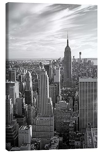 Posterlounge Ansicht von Manhattan im Abendlicht Leinwandbild 40 x 60 cm Schwarz-Weiß Schwarz-Weiß Fotografie Wanddeko von Posterlounge